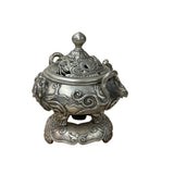 Chinese Silver Color Round Dragon Theme Incense Burner Display Art ws4937S