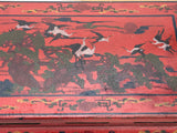 Vintage Distressed Red White Cranes Pine Graphic Rectangular Stand Table ws4946S