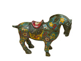 Vintage Chinese Turquoise Blue Flower Cloisonné Enamel Horse Statue ws4949S