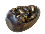 Vintage Oval Egg Shape Wood Relief Carved Ganesha Meditation Figure ws4951S