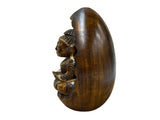Vintage Oval Egg Shape Wood Relief Carved Buddha Meditation Figure ws4952S
