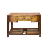 Vintage Brown Stain Patina Deep Rectangular Drawers Desk Table ws4967S