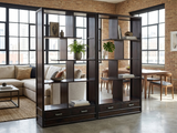 Pair Asian Inspired Asymmetrical Dark Brown Shelving Display Cabinet Divider ws4972ABS