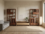 Pair Asian Inspired Asymmetrical Light Brown Shelving Display Cabinet Divider ws4975ABS