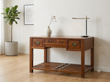 Vintage Brown Stain Patina Deep Rectangular Drawers Desk Table ws4967S