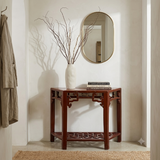 Distressed Reddish Brown Trapezoidal Geometric Lattice Panel Console Table ws4977S
