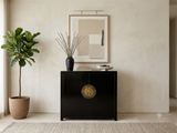 Oriental Black Lacquer Slim Round Moon Face Storage Cabinet ws4979S