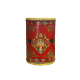 Distressed Red Lotus Tibetan Style Jewel Tower Graphic Round Drum Table ws4984S