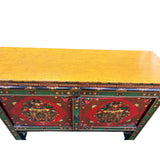 Asian Tibetan Style Floral Graphic Red Green Yellow Console Credenza Table ws4988S