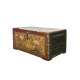 Vintage Distressed Brick Red Brown Lotus Cranes Oriental Wood Trunk Table ws4989S