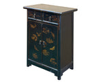 Distressed Black Golden Floral Graphic Tall Side End Table Cabinet ws4992S