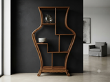 Oriental Light Brown Vase Shape Step Shelves Display Cabinet Divider ws4993S