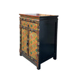 Tibetan Style Geometric Graphic Brown Golden Yellow End Table Nightstand ws4994S