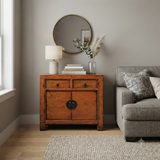 Distressed Vintage Style Weathered Orange Drawers Credenza Cabinet ws4995S