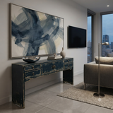 53" Distressed Dark Ink-Blue Drawers Narrow Console Credenza Table ws4998S