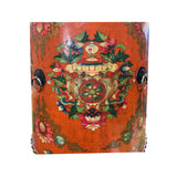Distressed Orange Tibetan Style Jewel Tower Graphic Round Drum Table ws5000S
