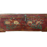Vintage Floral Distressed Deep Red Rectangular Wood Trunk Box ws5005S