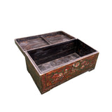 Vintage Rustic Red Brown Floral Bird Rectangular Wood Trunk Chest Table ws5007S