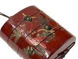 Vintage Red Lacquer Inro Koi Fishes Netsuke Wood Stack Case Deco ws5012S