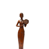 Oriental Brown Wood Carved Slim Artistic Holding Fan Lady Figure ws5019S