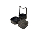 Vintage Chinese Black & Gold Lacquered Wood Basket Floral Geometric Motifs ws5027S