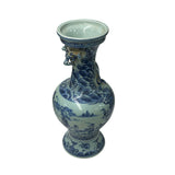 Vintage Blue White Celadon Handpainted Figural Landscape Chilong Dragon Porcelain Vase ws5032S