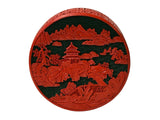 Oriental Asian Black Red Lacquer Round Relief Scenery Accent Box ws5040S
