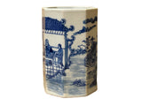 4" Small Octagonal Blue White Scenery Graphic Porcelain Art Vase ws5043S