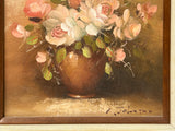 Vintage Blooming Roses Brown Pot Small Canvas Oil Painting ws5073S