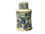 Cream Celadon Porcelain Blue Flower Gold Fishes Cylindrical Container ws5074S