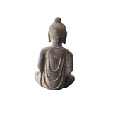 13.5" Black Brown Distressed Marks Small Stone Sitting Buddha Statue ws5080S