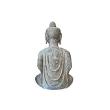18.5" Gray Brown Distressed Marks Stone Sitting Buddha Statue ws5081S