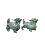 Pair Chinese Rustic Oxidized Patina Fengshui Pixiu Metal Figure GB011S