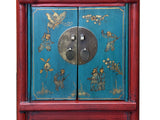 Oriental Red Blue Doors Golden Butterflies Fishes Graphic End Table Nightstand GB065S