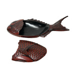 Vintage Asian Black Red Lacquer Fish Shape Storage Accent Box GB079S