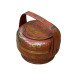 Vintage Oriental Brick Red Golden Graphic Stack Wedding Basket Display GB130S