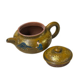 Vintage Chinese Mustard Yellow Graphic Zisha Clay Teapot Art Display GB136S