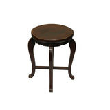 Vintage Oriental Brown Leather Top Round 4 Legs Stool Table GB148S
