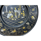 Chinoiseries Brown Lacquer Golden Graphic Wood Display Disc Art GB198S