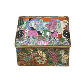 3.75" Oriental Famille Rose Color Graphic Porcelain Square Box GB225S