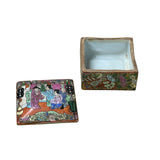 3.75" Oriental Famille Rose Color Graphic Porcelain Square Box GB226S