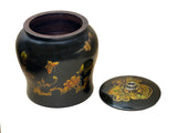 Oriental Black Flower Bird Graphic Jar Shape Container Box GB227S