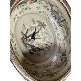 Porcelain Oriental Golden Color Satsuma Graphic Oval Pot GB229S