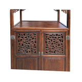Chinese Open Carving Narrow Wood Grain Brown Side Table Cabinet GB252S