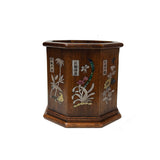 Chinese Brown Natural Patina Mother of Pearl Brush Pen Holder Art GB267S