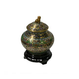 Golden Green Metal Cloisonné Lion Flower Enamel Round Box Jar GB291S
