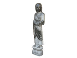 Chinese Weathered Black Gray Patina Stone Standing Monk Luohan Arhat Statue GB301S