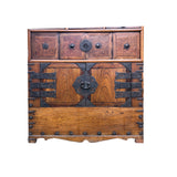 Asian Pattern Brown Black Hardware Drawers Accent Storage Cabinet GB319S