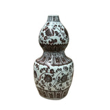 Vintage Gourd Shape Copper Red Underglaze Floral Graphic Porcelain Vase GB590S
