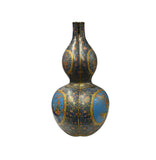 Oriental Purple Blue Gourd Shape Floral Graphic Porcelain Art Vase GB592S /cs2784